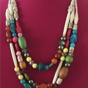 Blue and Green Multi-Strand Beaded Necklace